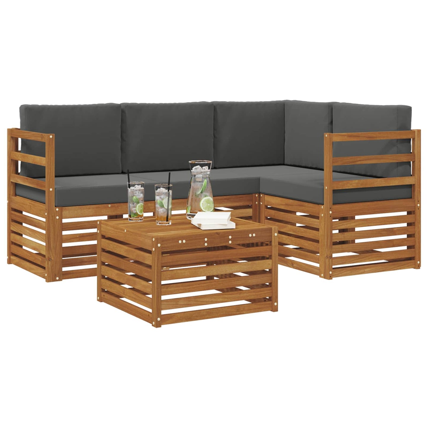 vidaXL Σειρά Καναπέ Εξωτερικού με μαξιλάρι 5 pcs Φυσικό και Ανθρακί