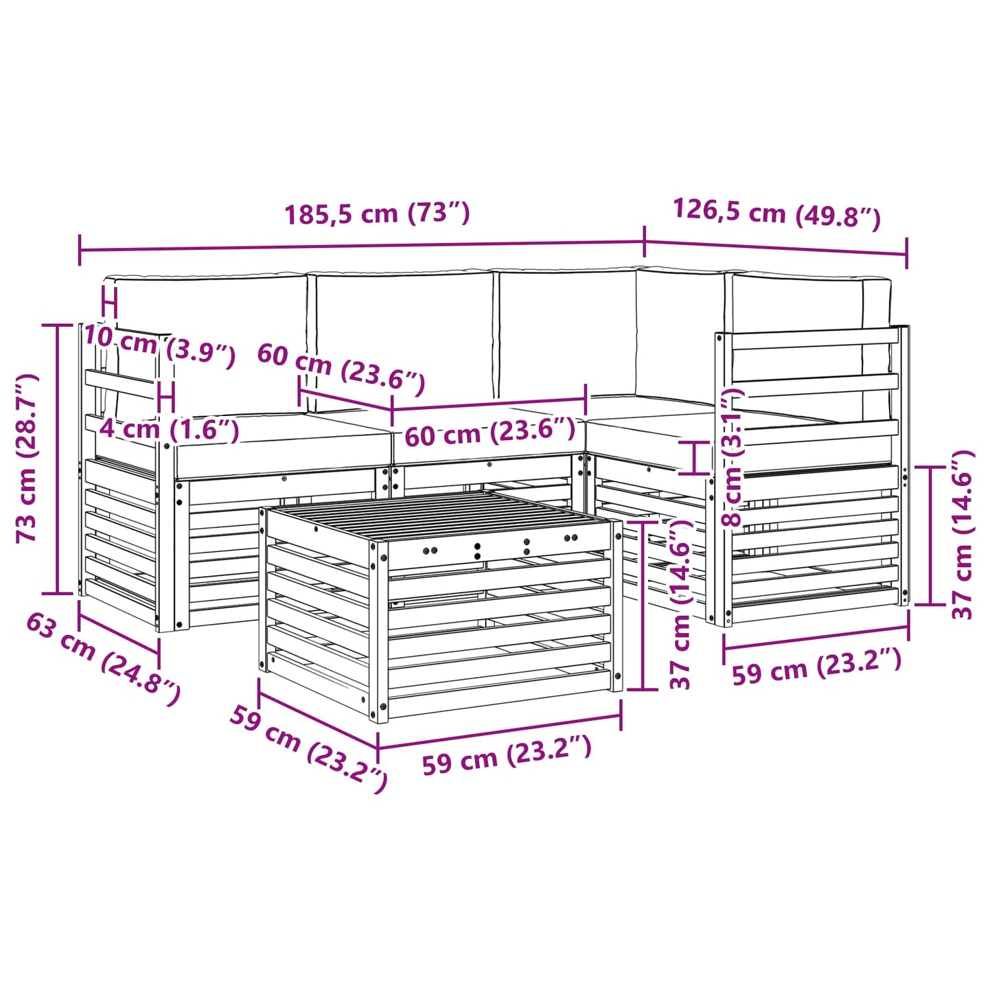 vidaXL Σειρά Καναπέ Εξωτερικού με μαξιλάρι 5 pcs Φυσικό και Ανθρακί