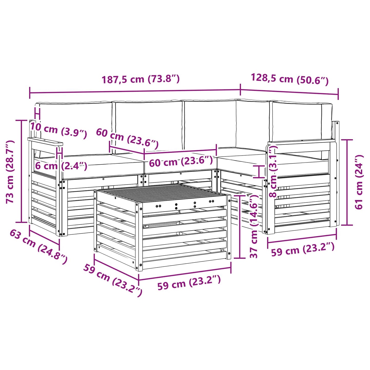 vidaXL Σειρά Καναπέ Εξωτερικού 5 pcs Φυσικό και Ανοιχτό Γκρι