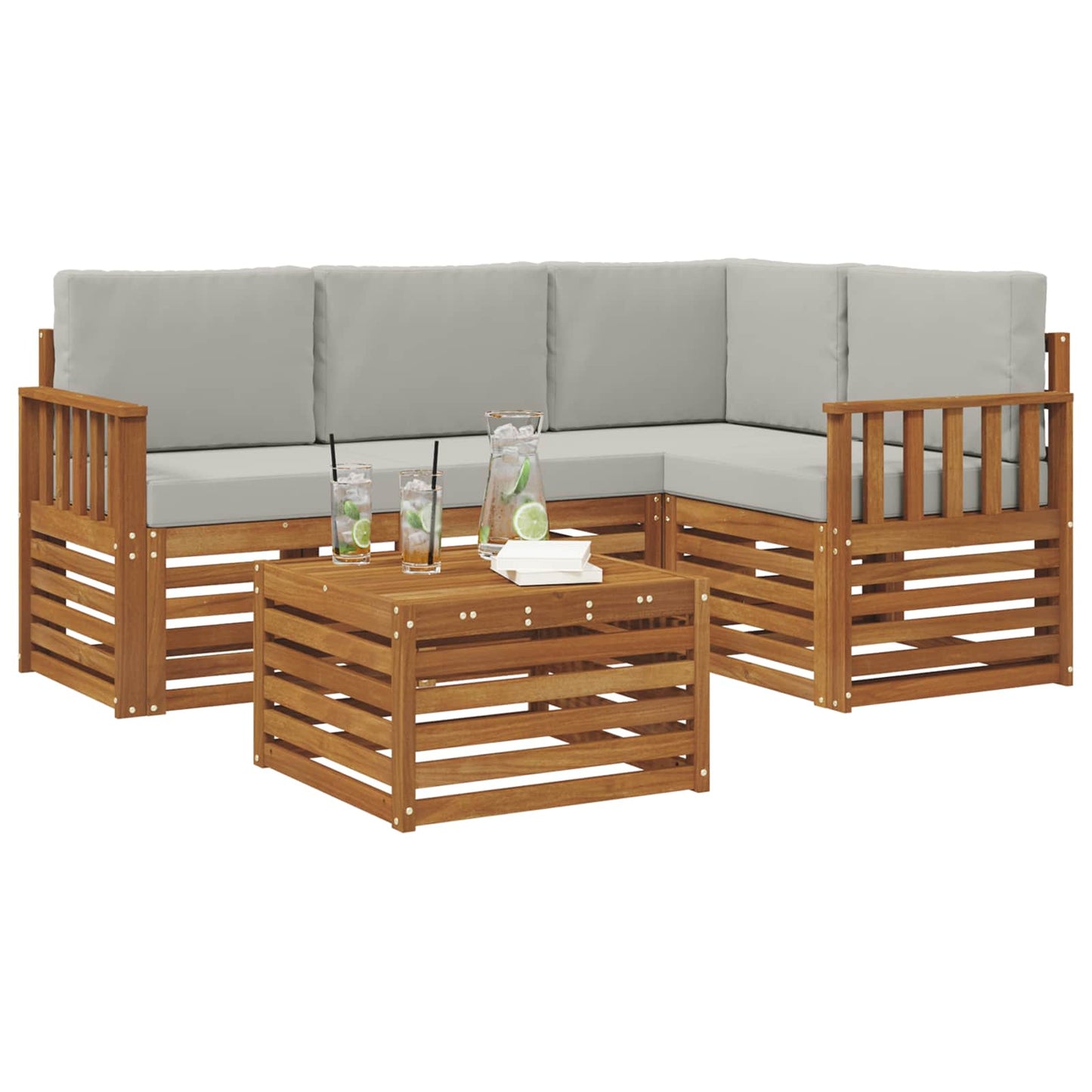 vidaXL Σειρά Καναπέ Εξωτερικού 5 pcs Φυσικό και Ανοιχτό Γκρι