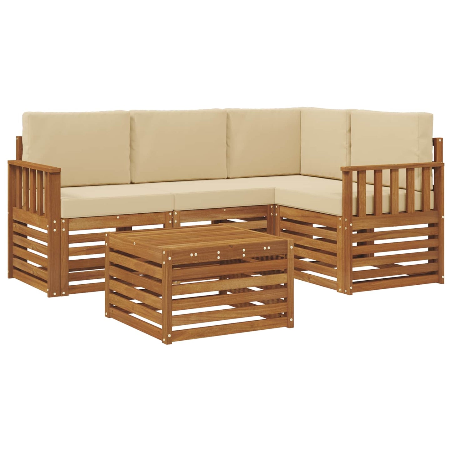 vidaXL Σειρά Καναπέ Εξωτερικού με μαξιλάρι 5 pcs Φυσικό και Μπεζ