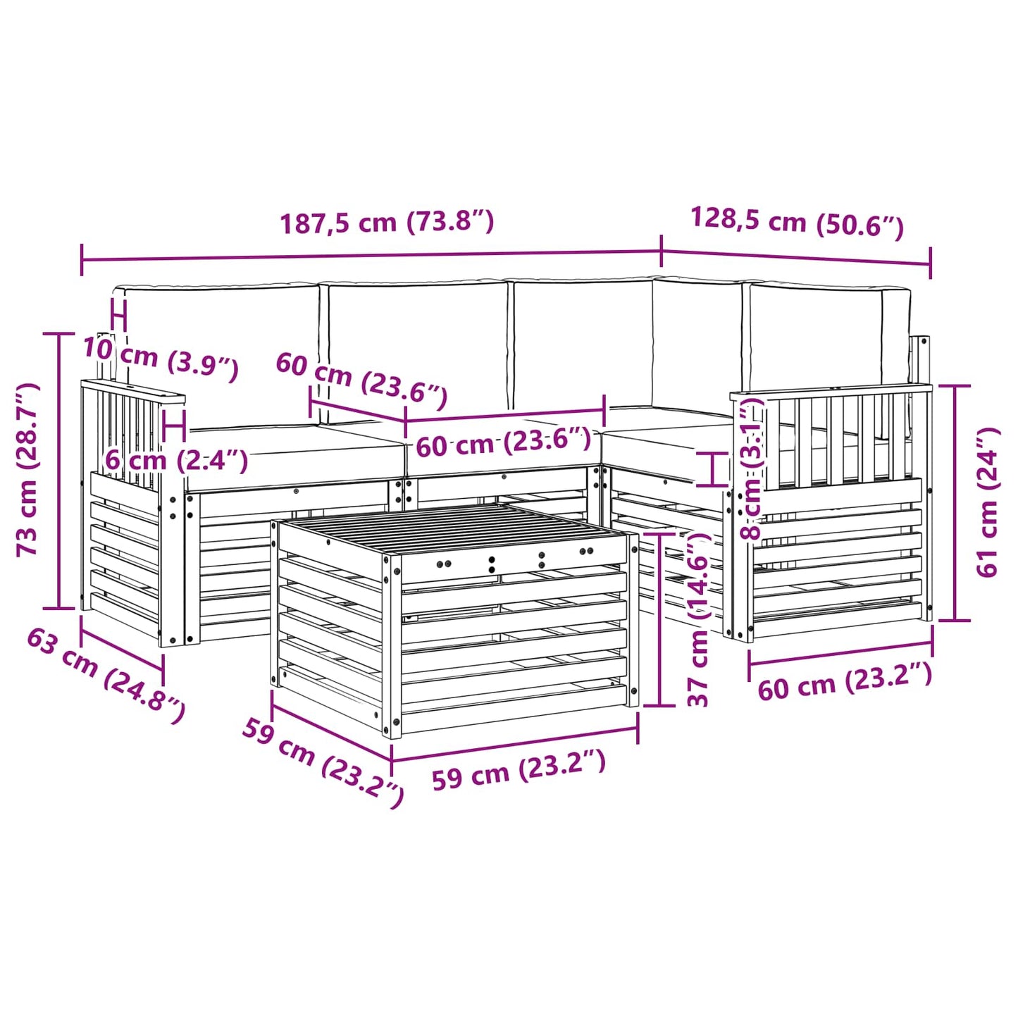 vidaXL Σειρά Καναπέ Εξωτερικού με μαξιλάρι 5 pcs Φυσικό και Μπεζ