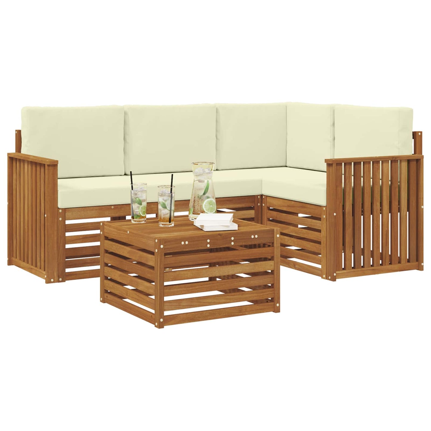 vidaXL Σειρά Καναπέ Εξωτερικού με μαξιλάρι 5 pcs Φυσικό και Κρέμα