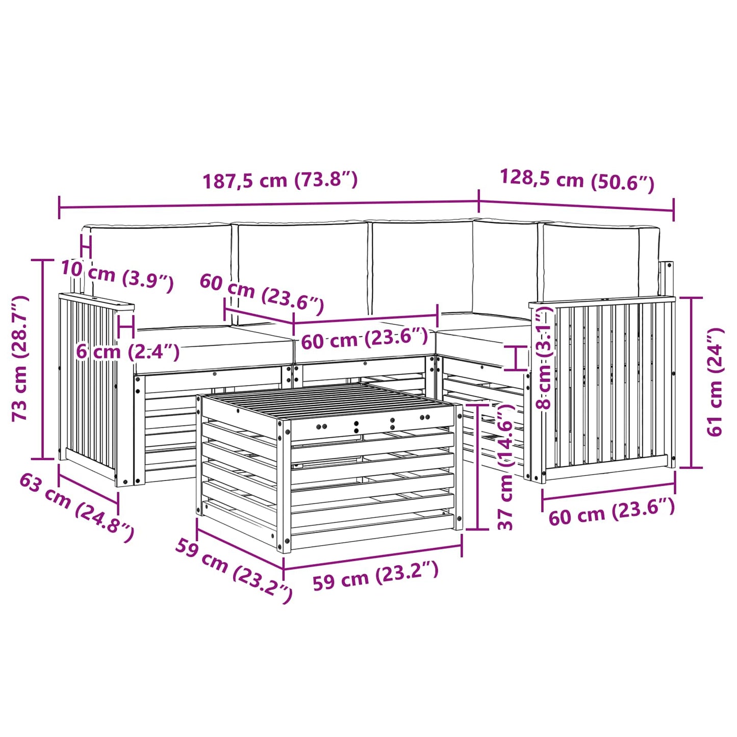 vidaXL Σειρά Καναπέ Εξωτερικού με μαξιλάρι 5 pcs Φυσικό και Κρέμα