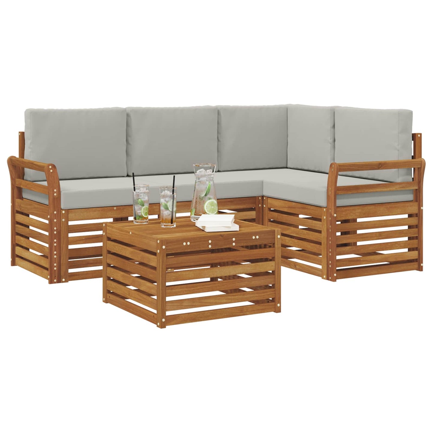 vidaXL Σειρά Καναπέ Εξωτερικού 5 pcs Φυσικό και Ανοιχτό Γκρι