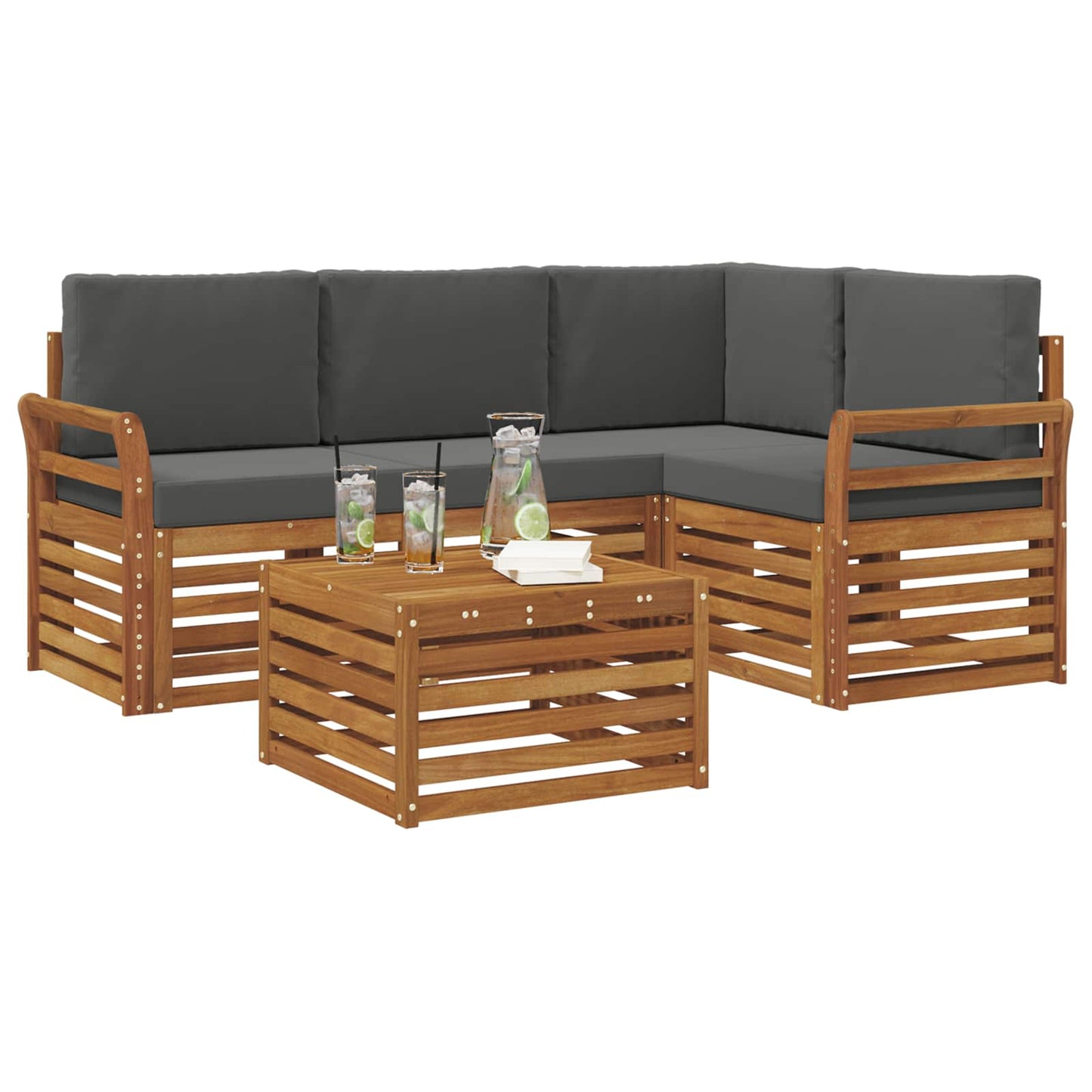 vidaXL Σειρά Καναπέ Εξωτερικού με μαξιλάρι 5 pcs Φυσικό και Ανθρακί