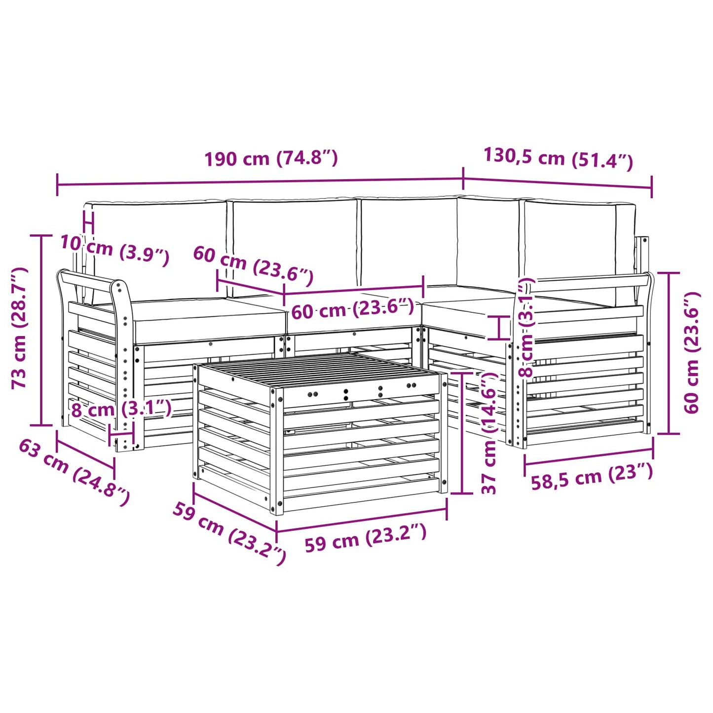vidaXL Σειρά Καναπέ Εξωτερικού με μαξιλάρι 5 pcs Φυσικό και Ανθρακί
