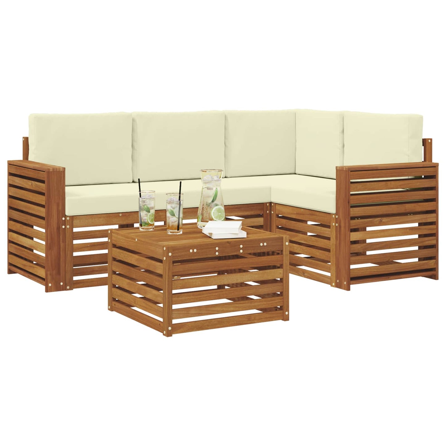 vidaXL Σειρά Καναπέ Εξωτερικού με μαξιλάρι 5 pcs Φυσικό και Κρέμα