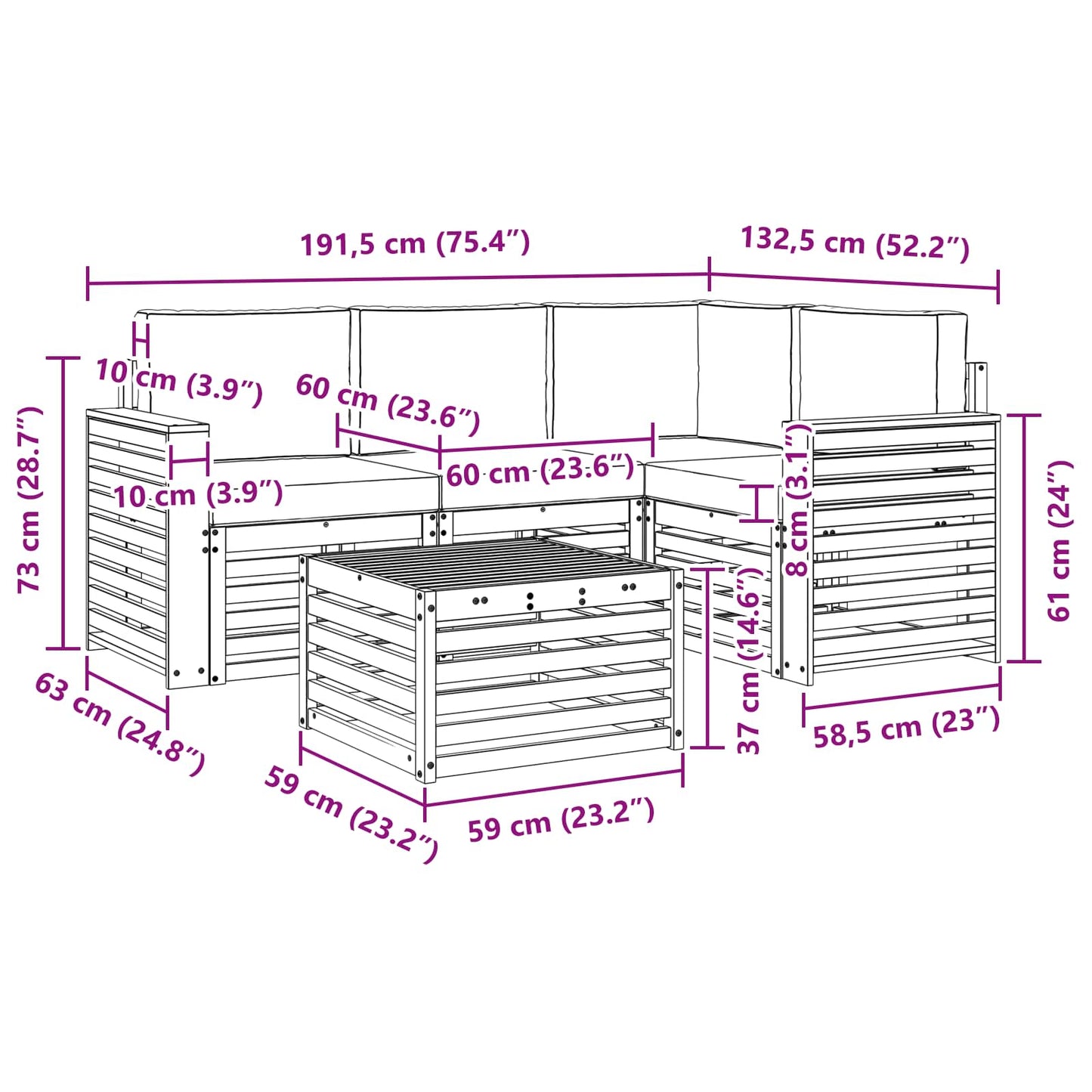 vidaXL Σειρά Καναπέ Εξωτερικού με μαξιλάρι 5 pcs Φυσικό και Κρέμα