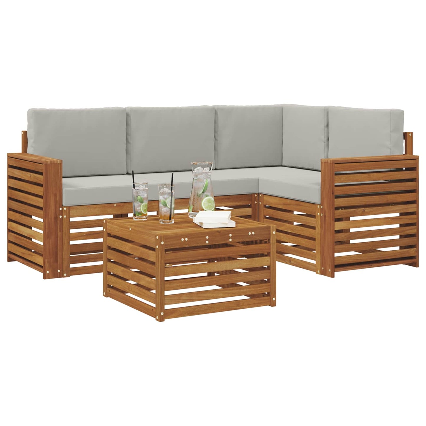 vidaXL Σειρά Καναπέ Εξωτερικού 5 pcs Φυσικό και Ανοιχτό Γκρι