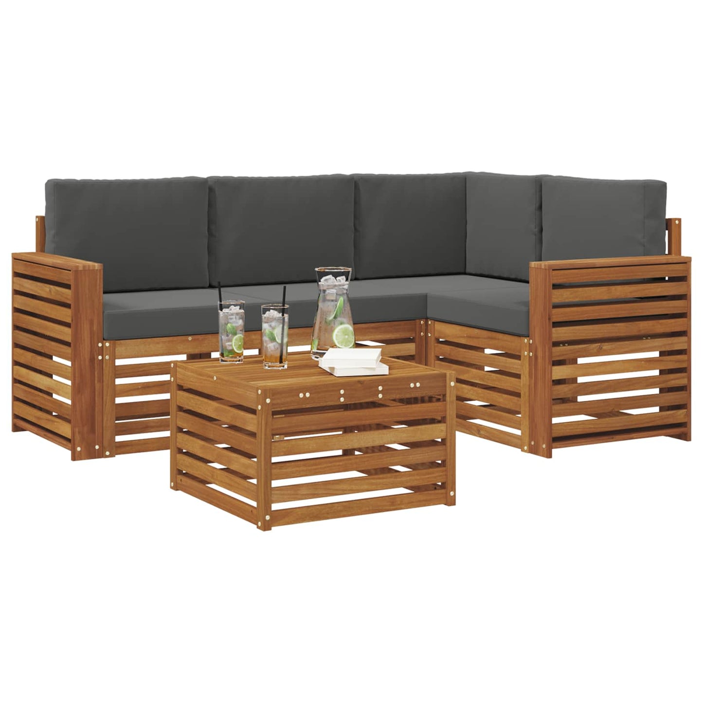 vidaXL Σειρά Καναπέ Εξωτερικού με μαξιλάρι 5 pcs Φυσικό και Ανθρακί
