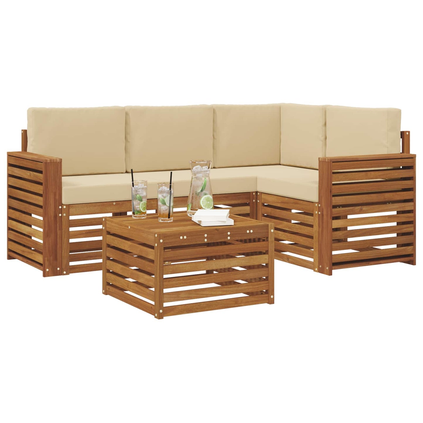 vidaXL Σειρά Καναπέ Εξωτερικού με μαξιλάρι 5 pcs Φυσικό και Μπεζ