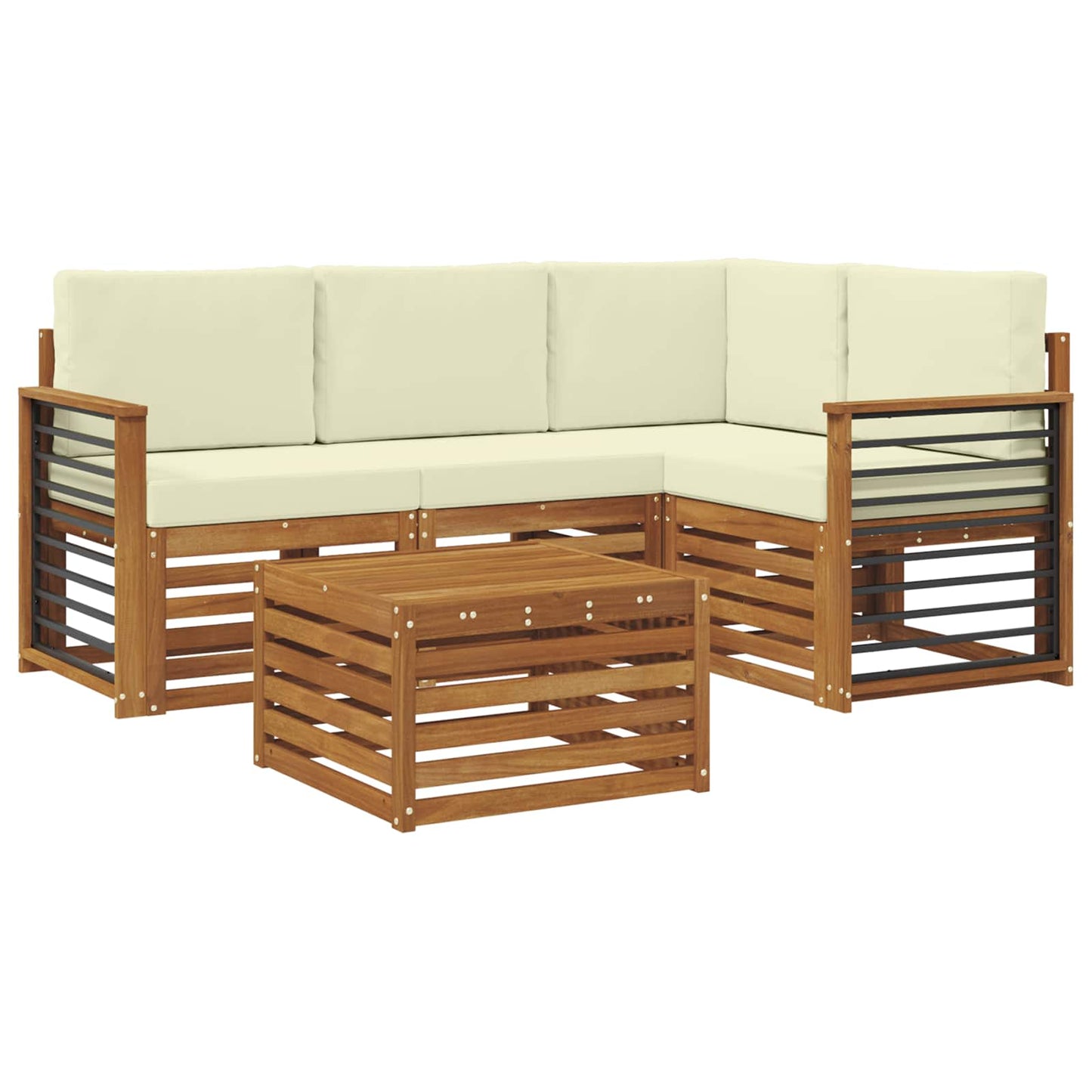 vidaXL Σειρά Καναπέ Εξωτερικού με μαξιλάρι 5 pcs Φυσικό και Κρέμα