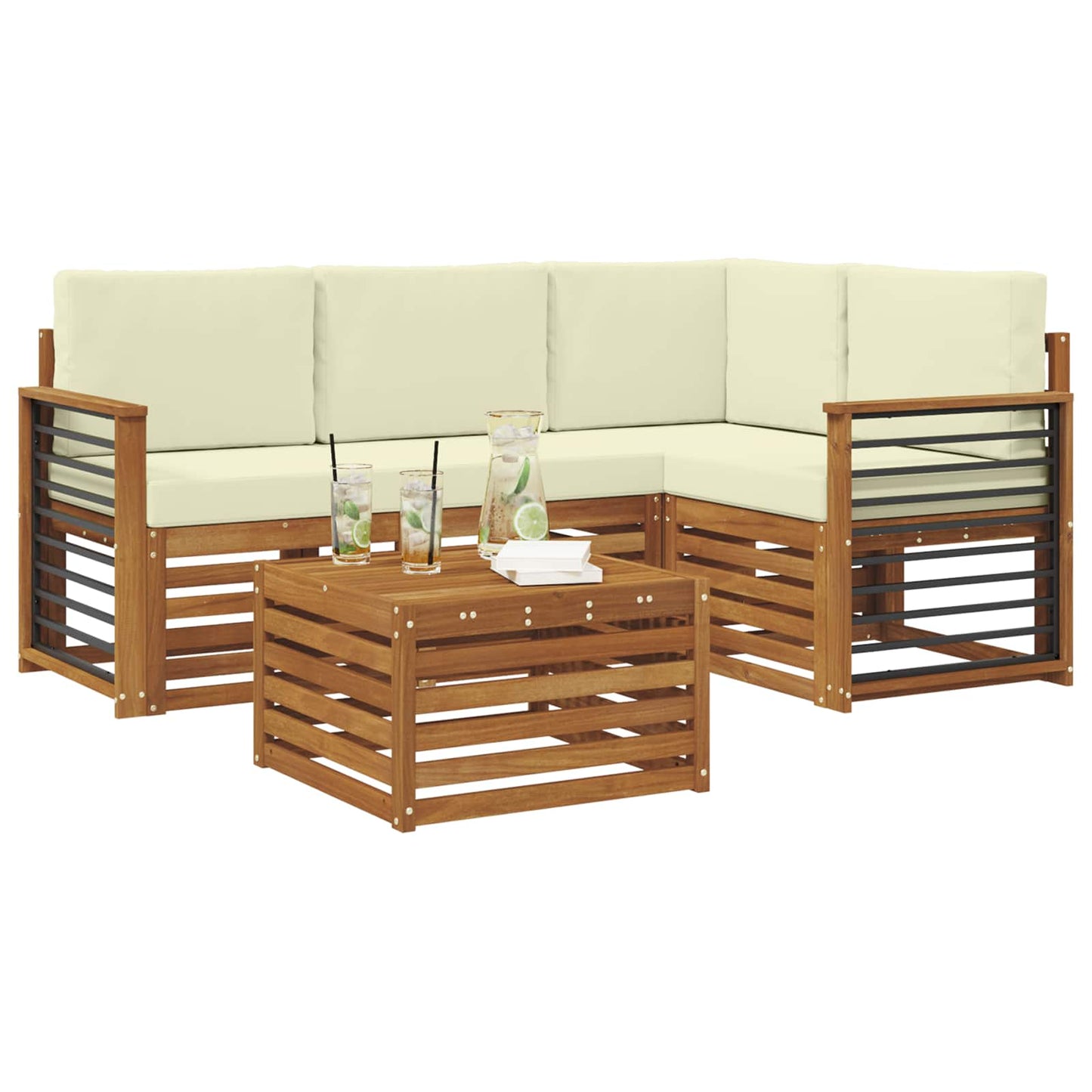 vidaXL Σειρά Καναπέ Εξωτερικού με μαξιλάρι 5 pcs Φυσικό και Κρέμα