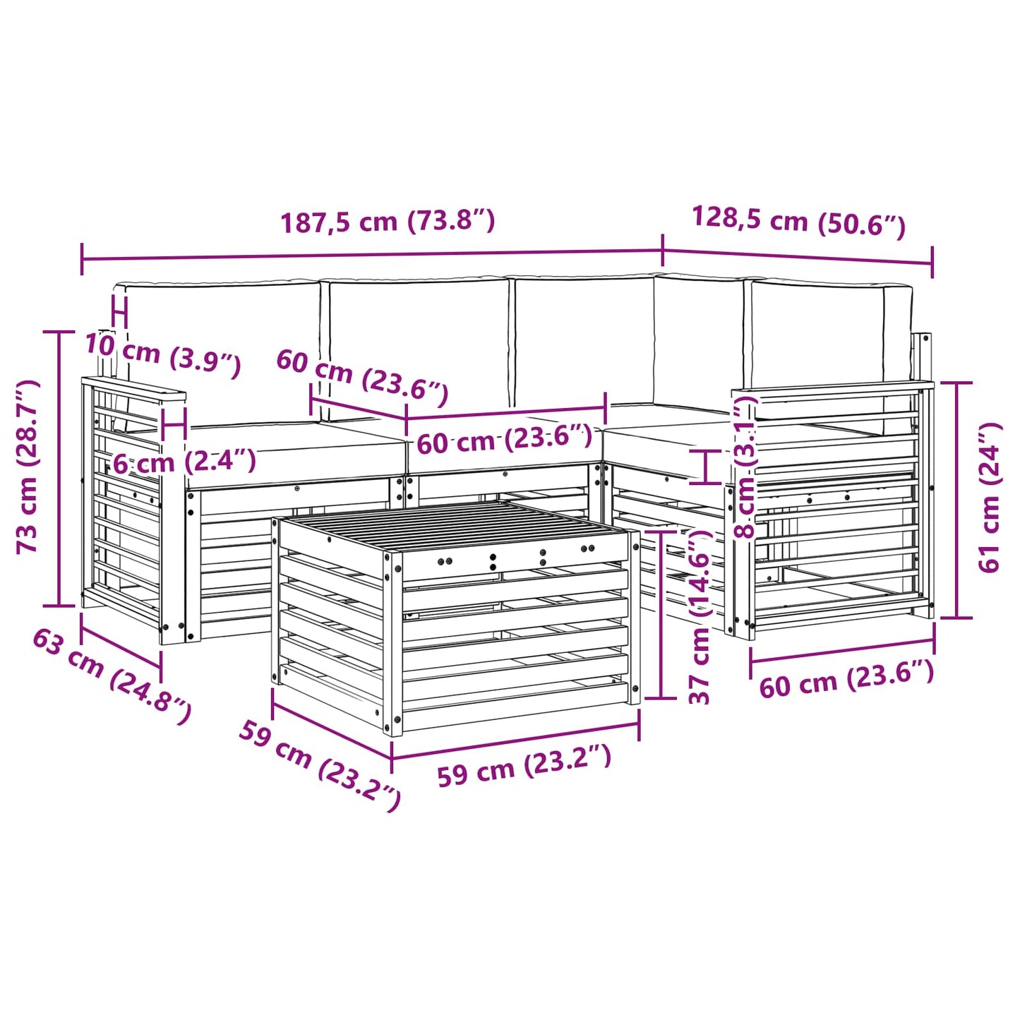 vidaXL Σειρά Καναπέ Εξωτερικού με μαξιλάρι 5 pcs Φυσικό και Κρέμα