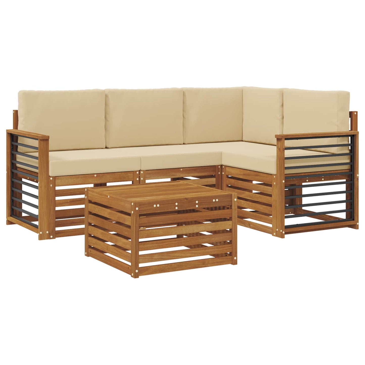 vidaXL Σειρά Καναπέ Εξωτερικού με μαξιλάρι 5 pcs Φυσικό και Μπεζ