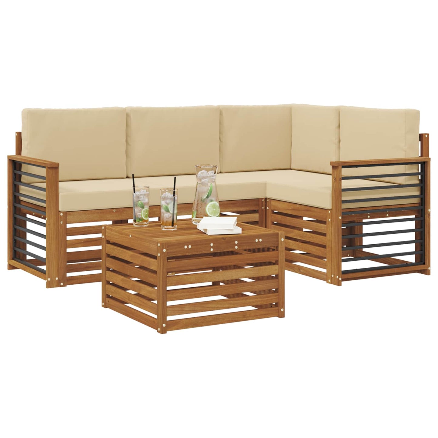 vidaXL Σειρά Καναπέ Εξωτερικού με μαξιλάρι 5 pcs Φυσικό και Μπεζ