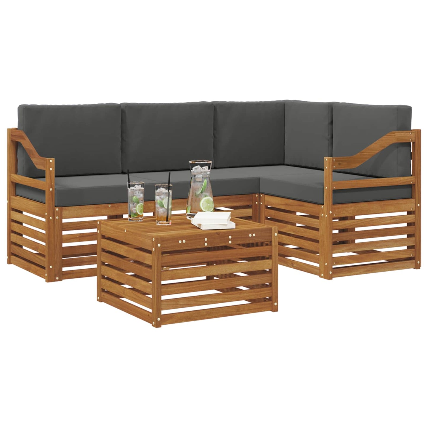 vidaXL Σειρά Καναπέ Εξωτερικού με μαξιλάρι 5 pcs Φυσικό και Ανθρακί