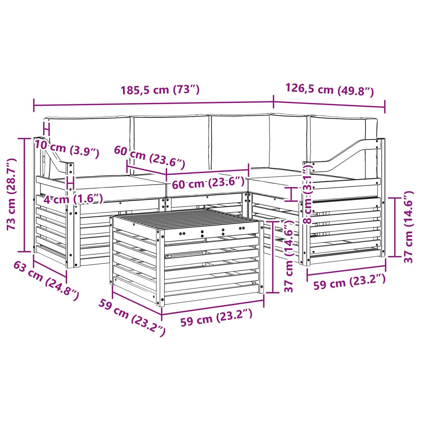 vidaXL Σειρά Καναπέ Εξωτερικού με μαξιλάρι 5 pcs Φυσικό και Ανθρακί