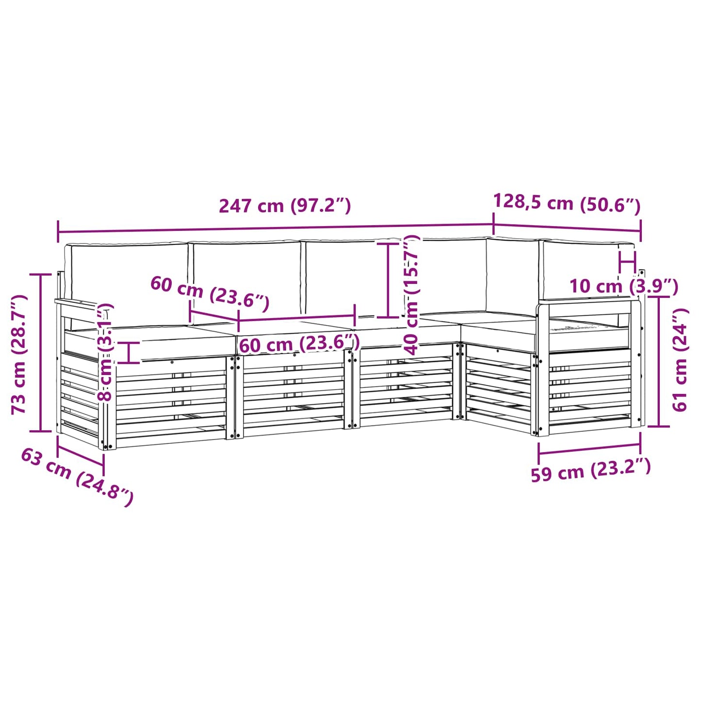 vidaXL Σαλονάκι Γωνιακού Καναπέ 5 pcs Φυσικό και Ανοιχτό Γκρι