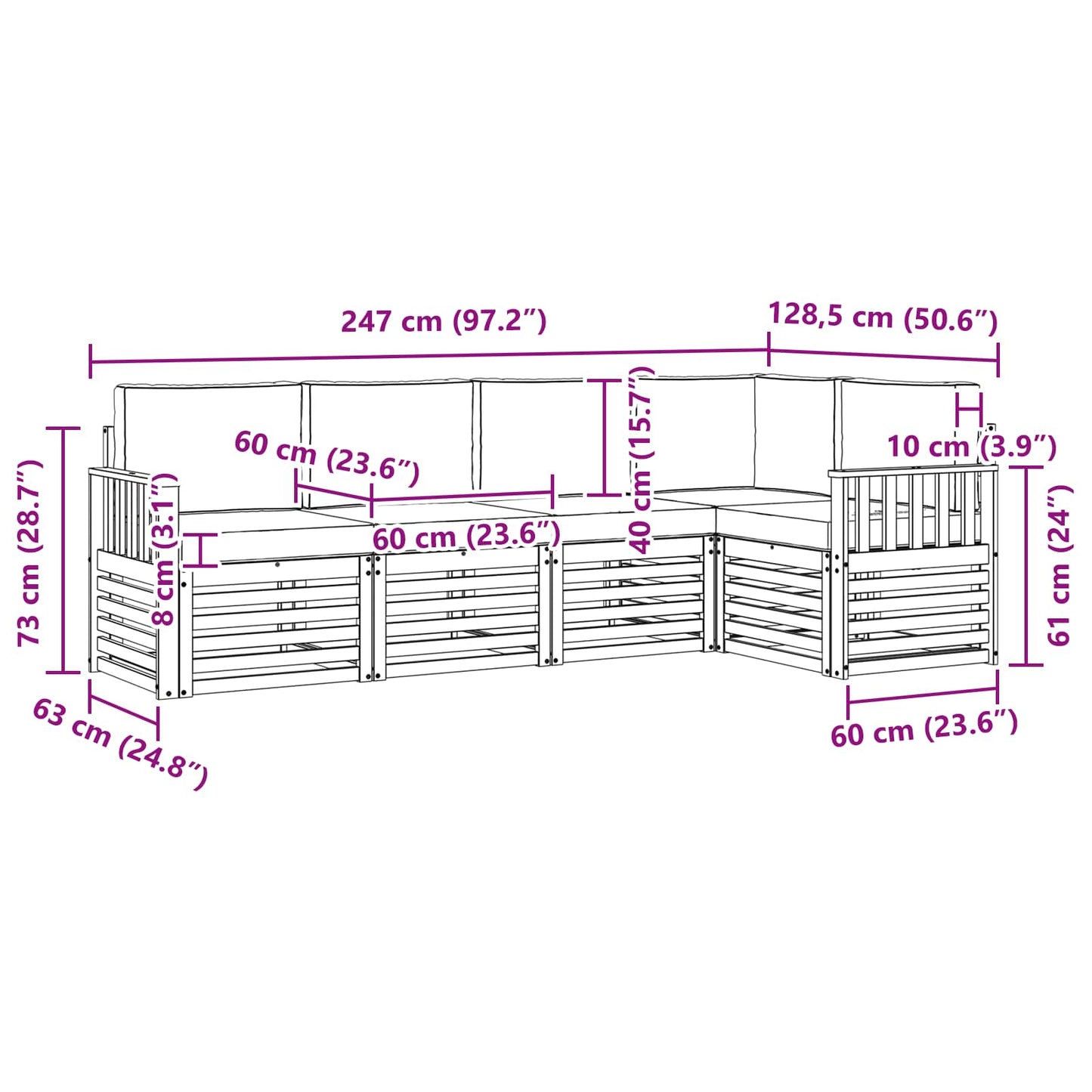 vidaXL Σαλονάκι Γωνιακού Καναπέ με μαξιλάρι 5 pcs Φυσικό και Ανθρακί