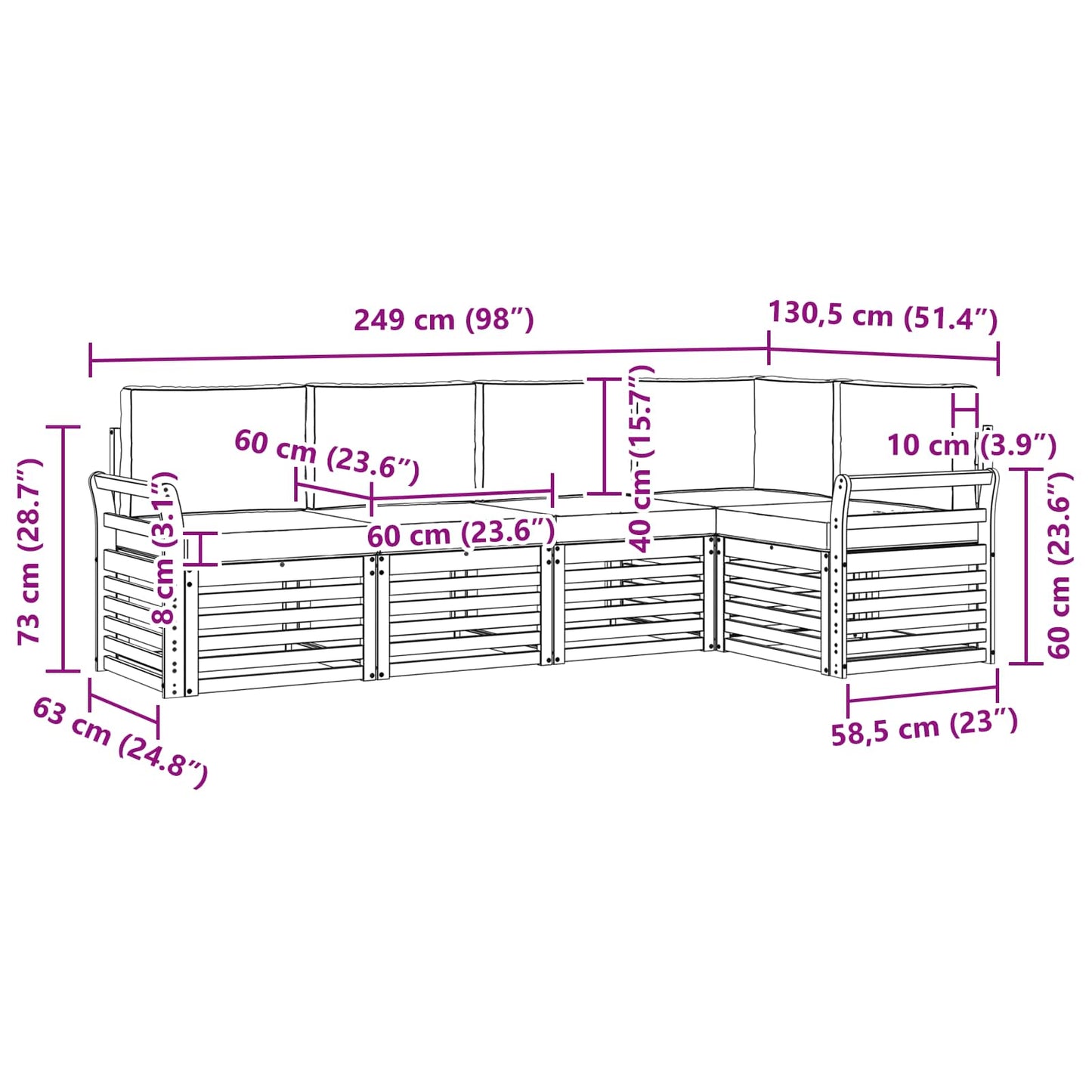 vidaXL Σαλονάκι Γωνιακού Καναπέ με μαξιλάρι 5 pcs Φυσικό και Μπεζ