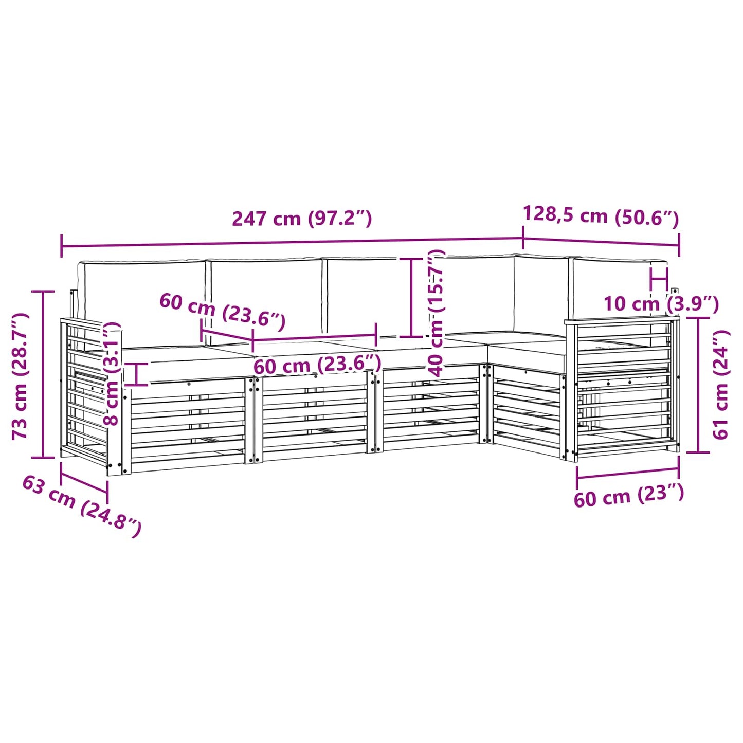 vidaXL Σαλονάκι Γωνιακού Καναπέ με μαξιλάρι 5 pcs Φυσικό και Ανθρακί