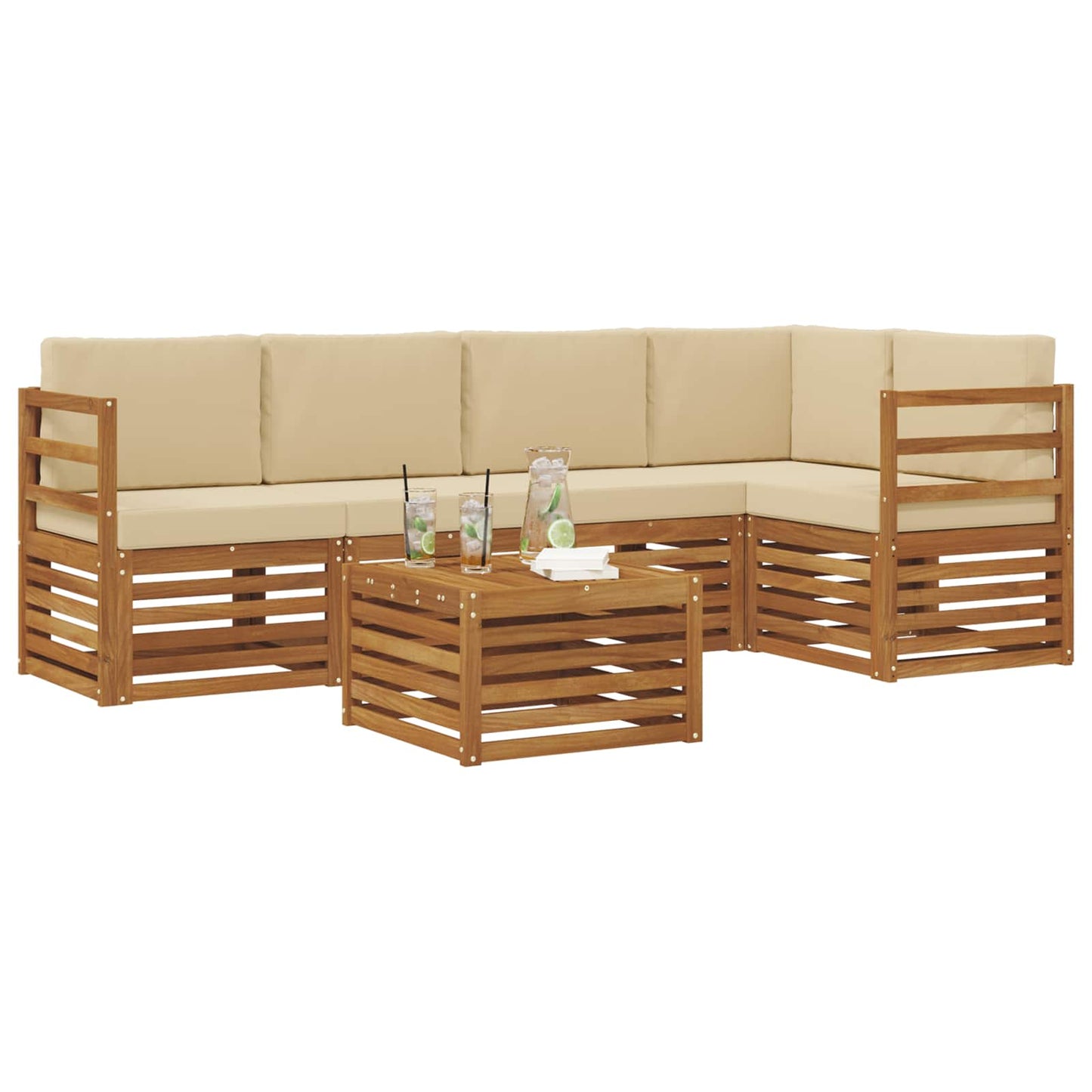 vidaXL Σαλονάκι Γωνιακού Καναπέ με μαξιλάρι 6 pcs Φυσικό και Μπεζ