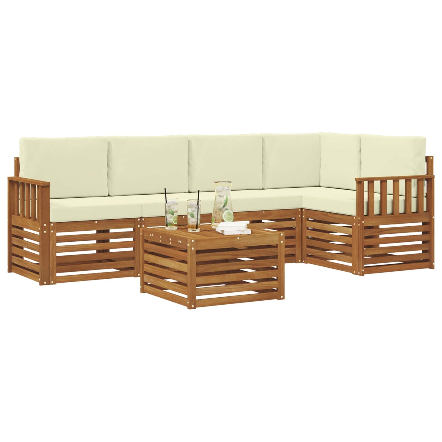 vidaXL Σαλονάκι Γωνιακού Καναπέ με μαξιλάρι 6 pcs Φυσικό και Κρέμα