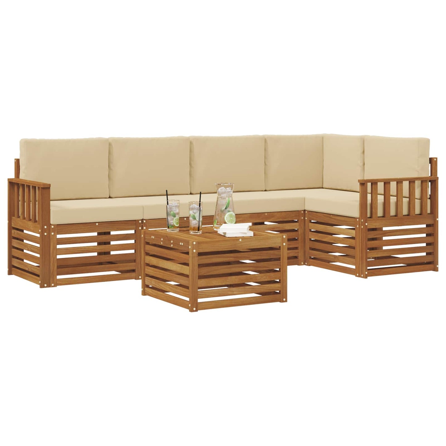vidaXL Σαλονάκι Γωνιακού Καναπέ με μαξιλάρι 6 pcs Φυσικό και Μπεζ