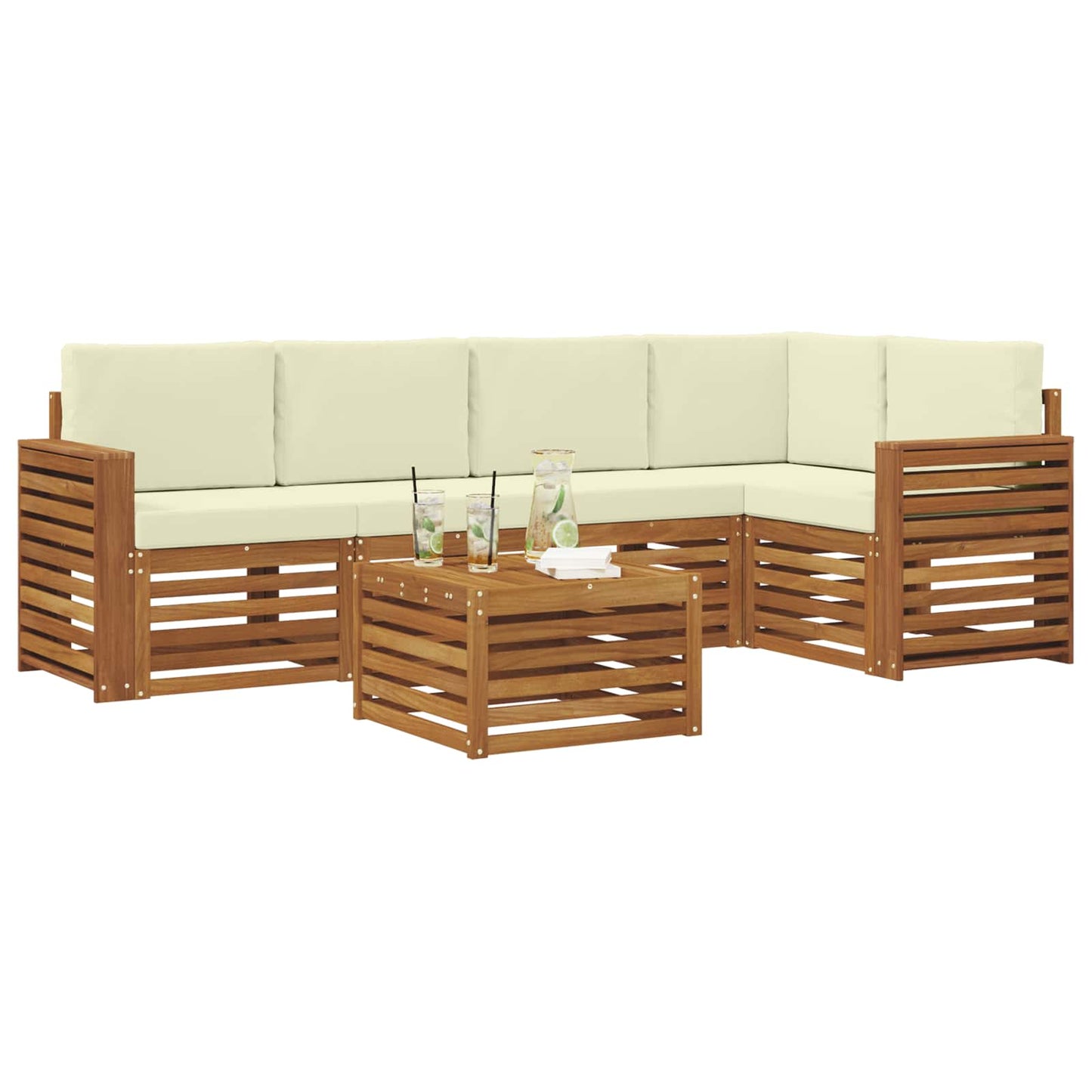 vidaXL Σαλονάκι Γωνιακού Καναπέ με μαξιλάρι 6 pcs Φυσικό και Κρέμα