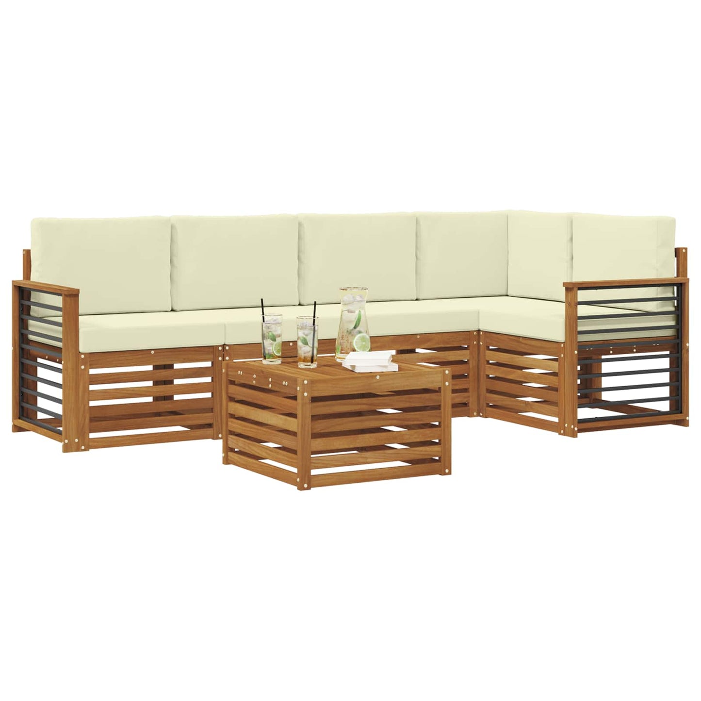 vidaXL Σαλονάκι Γωνιακού Καναπέ με μαξιλάρι 6 pcs Φυσικό και Κρέμα