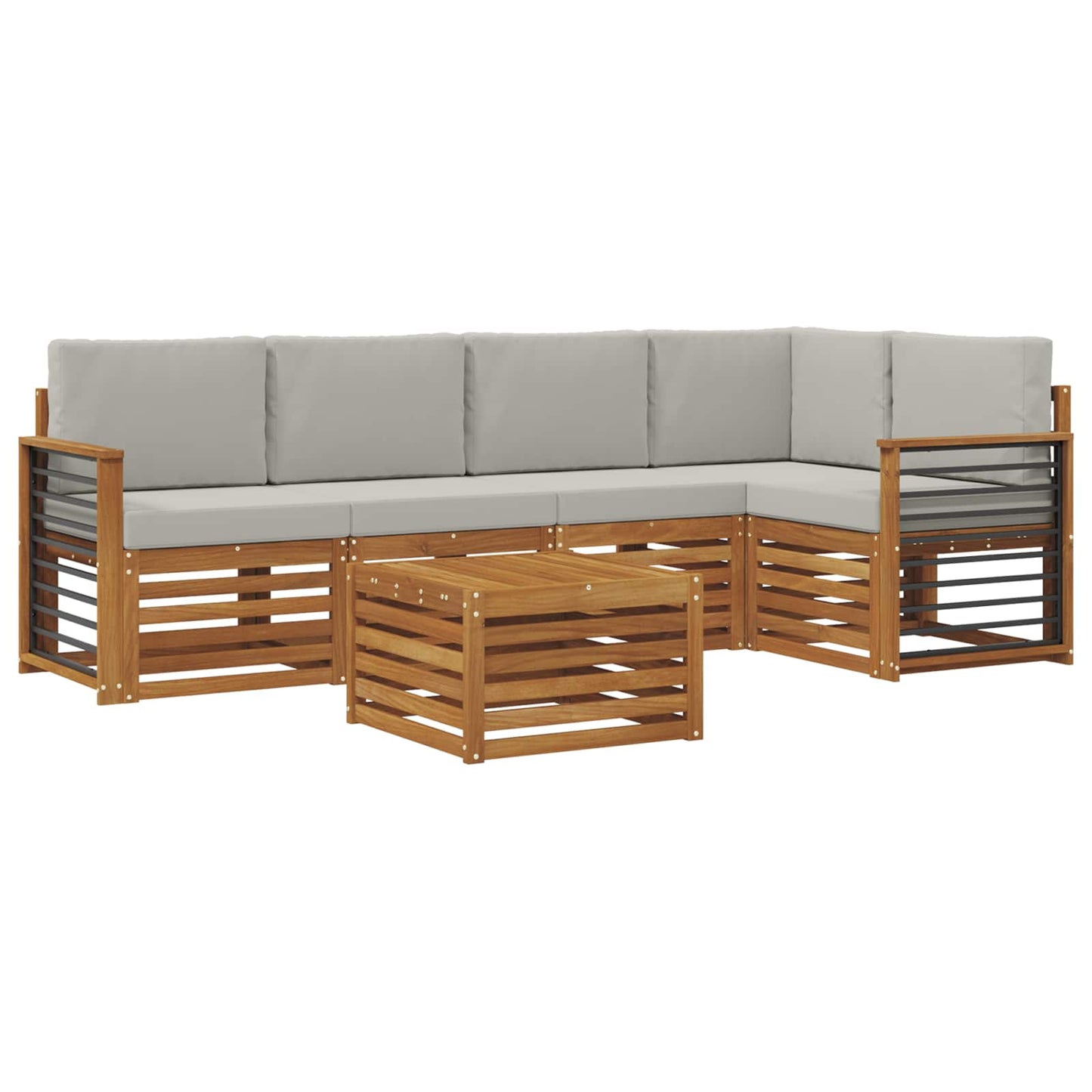 vidaXL Σαλονάκι Γωνιακού Καναπέ 6 pcs Φυσικό και Ανοιχτό Γκρι