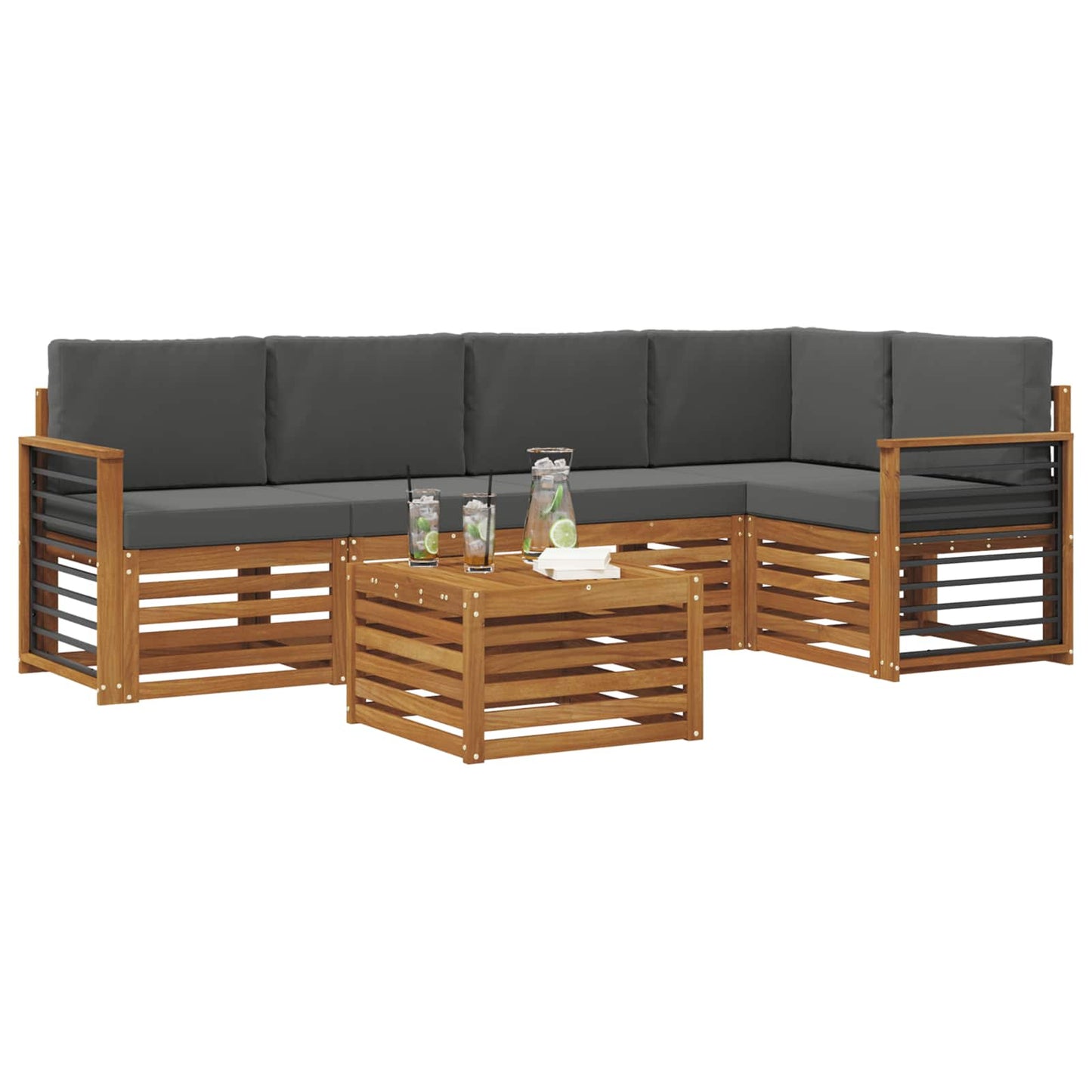 vidaXL Σαλονάκι Γωνιακού Καναπέ με μαξιλάρι 6 pcs Φυσικό και Ανθρακί