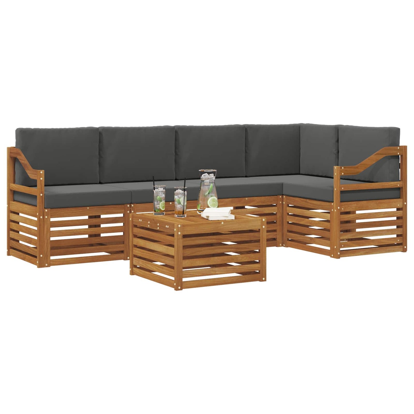 vidaXL Σαλονάκι Γωνιακού Καναπέ με μαξιλάρι 6 pcs Φυσικό και Ανθρακί