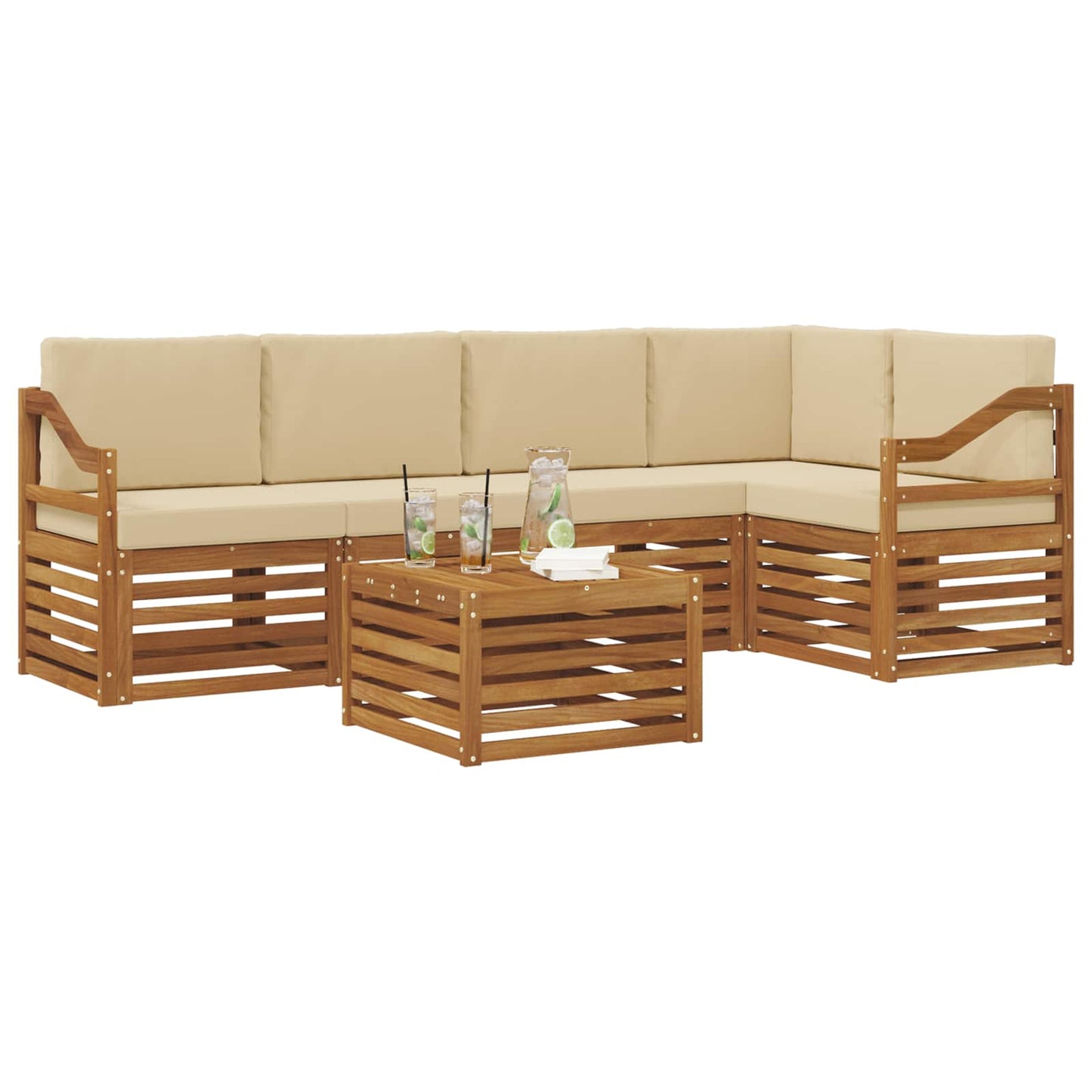 vidaXL Σαλονάκι Γωνιακού Καναπέ με μαξιλάρι 6 pcs Φυσικό και Μπεζ