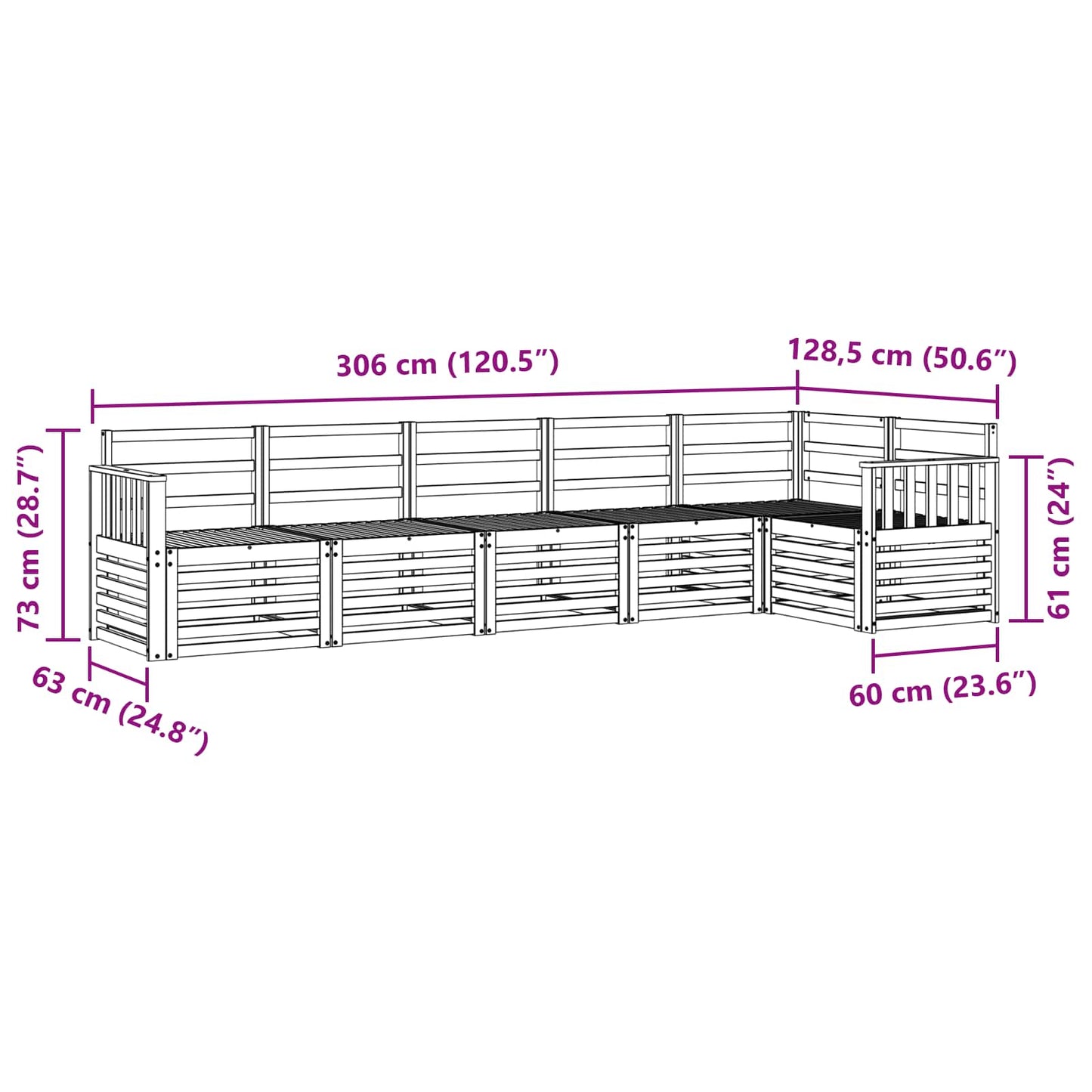 vidaXL Σαλονάκι Γωνιακού Καναπέ 6 pcs Φυσικό