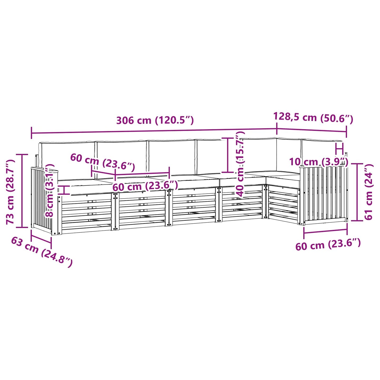 vidaXL Σαλονάκι Γωνιακού Καναπέ με μαξιλάρι 6 pcs Φυσικό και Ανθρακί