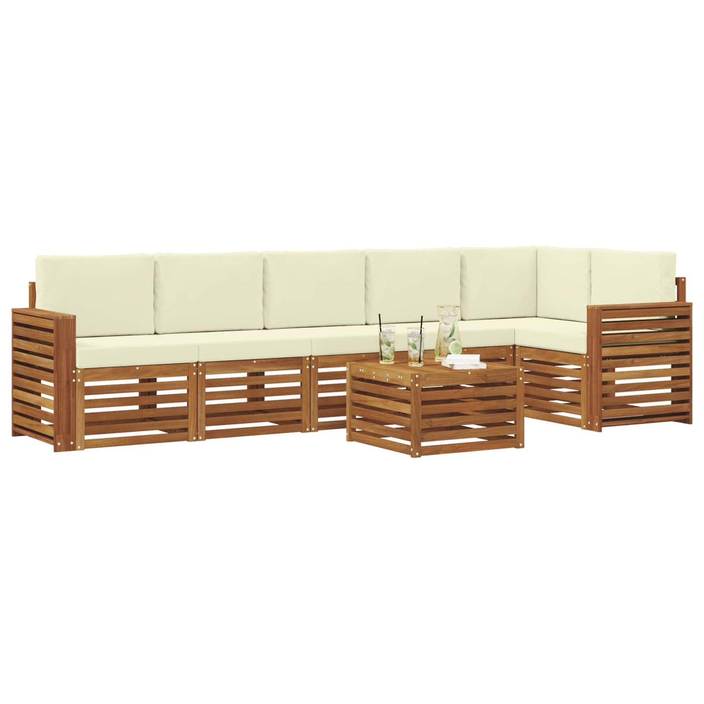 vidaXL Σαλονάκι Γωνιακού Καναπέ με μαξιλάρι 7 pcs Φυσικό και Κρέμα