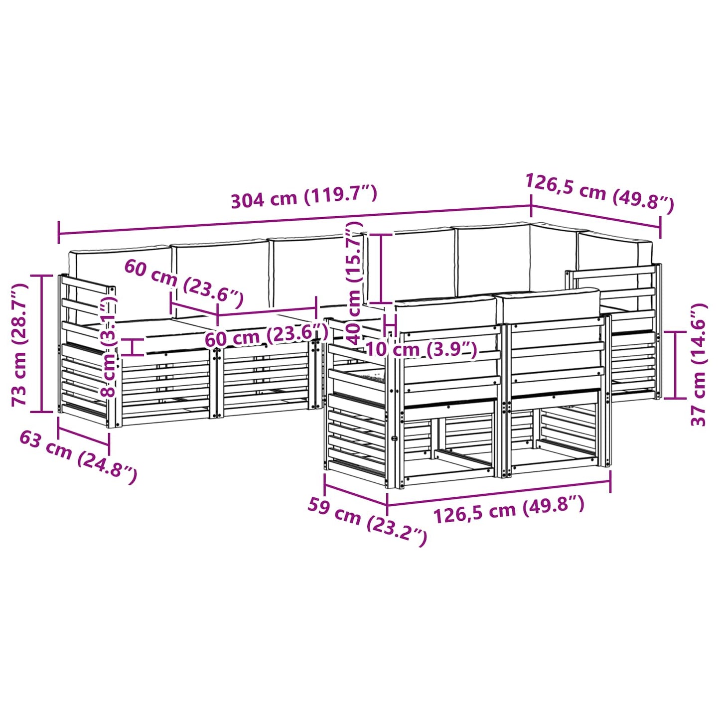 vidaXL Σετ Καναπέ 8 pcs Φυσικό και Ανθρακί Στερεό Ξύλο Ακακίας