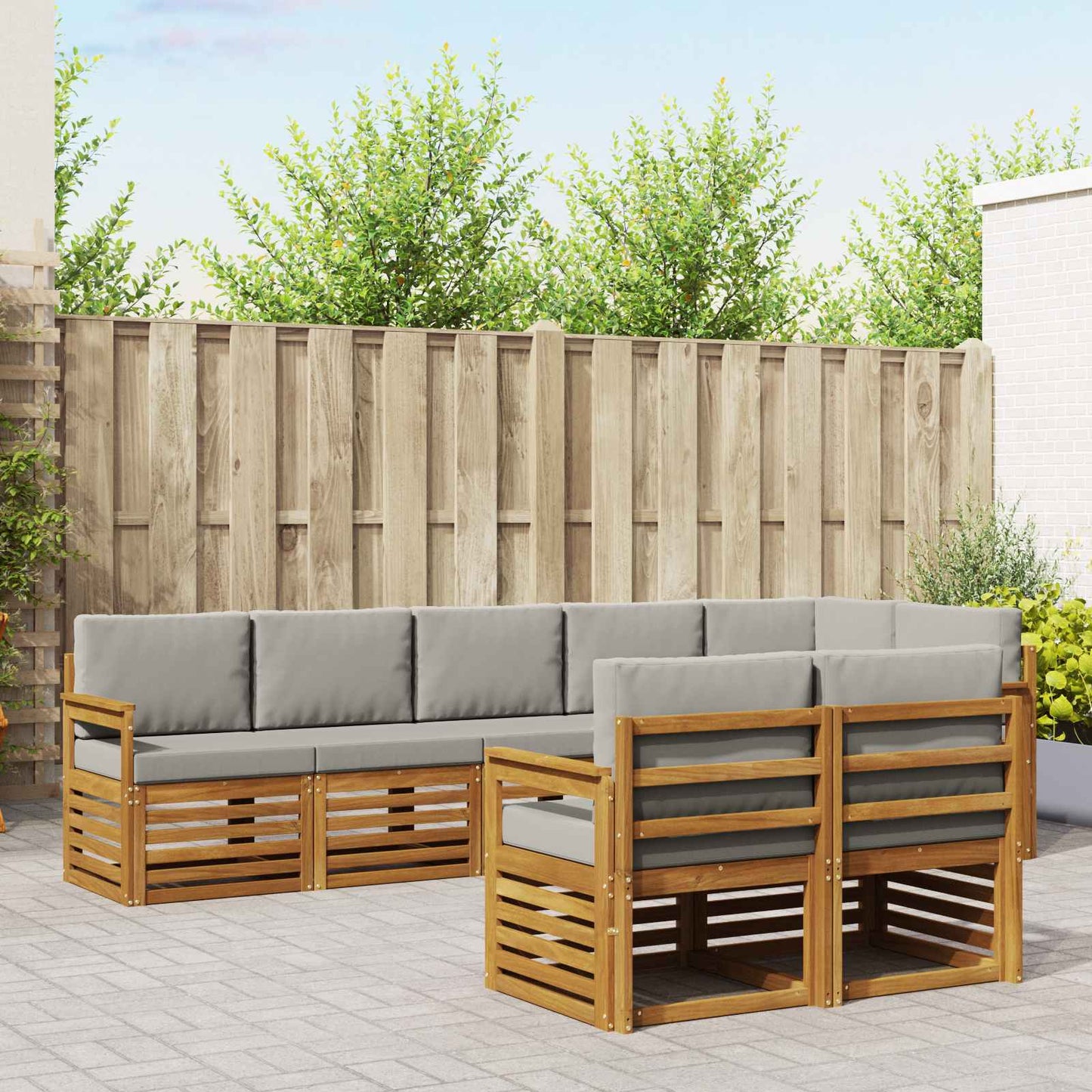 vidaXL Σετ Καναπέ 8 pcs Φυσικό και Ανοιχτό Γκρι Στερεό Ξύλο Ακακίας