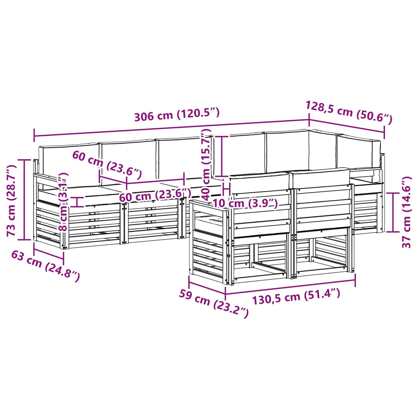vidaXL Σετ Καναπέ 8 pcs Φυσικό και Ανοιχτό Γκρι Στερεό Ξύλο Ακακίας