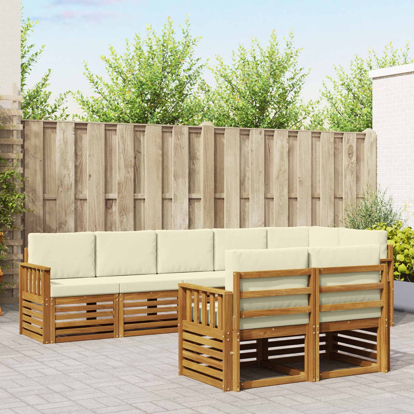 vidaXL Σετ Καναπέ 8 pcs Φυσικό και Κρέμα Στερεό Ξύλο Ακακίας