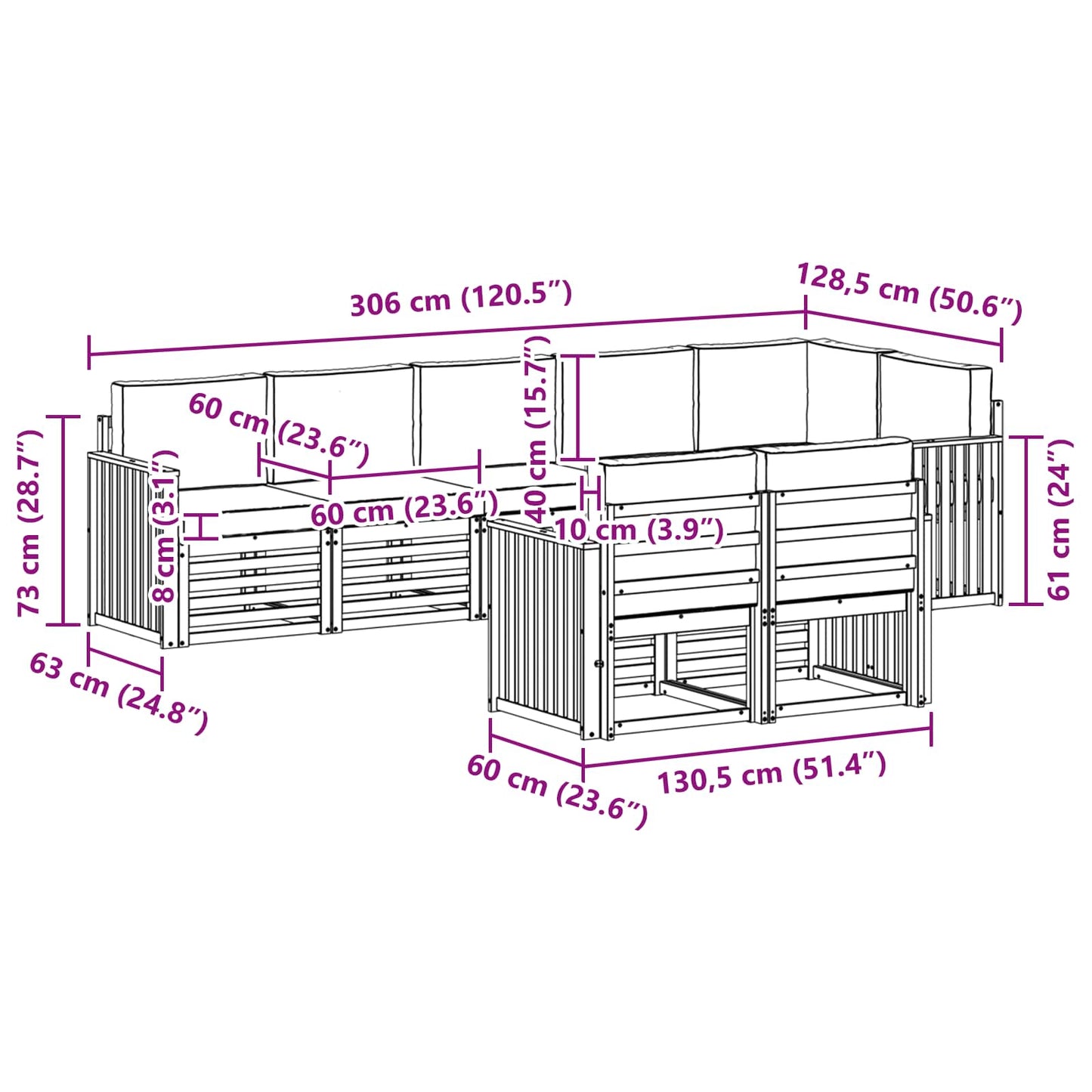vidaXL Σετ Καναπέ 8 pcs Φυσικό και Ανοιχτό Γκρι Στερεό Ξύλο Ακακίας