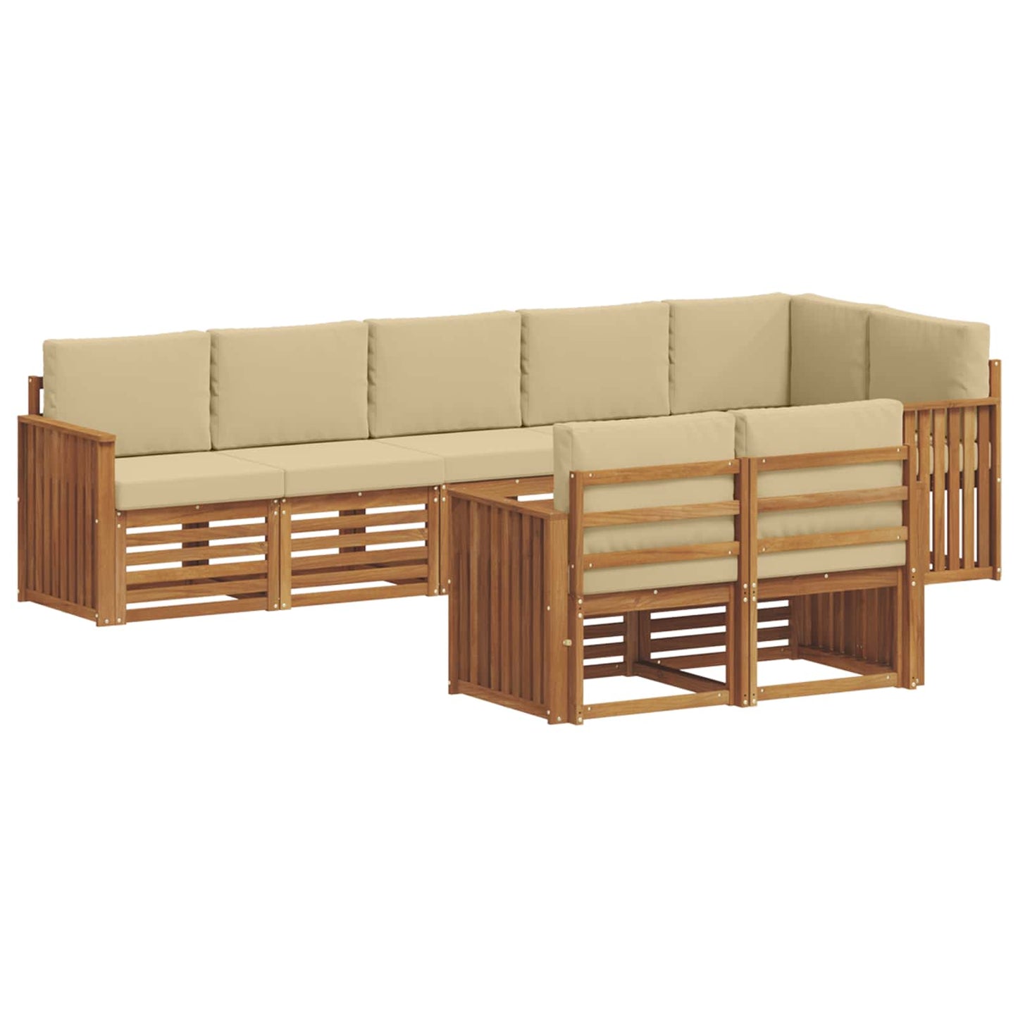 vidaXL Σετ Καναπέ 8 pcs Φυσικό και Μπεζ Στερεό Ξύλο Ακακίας