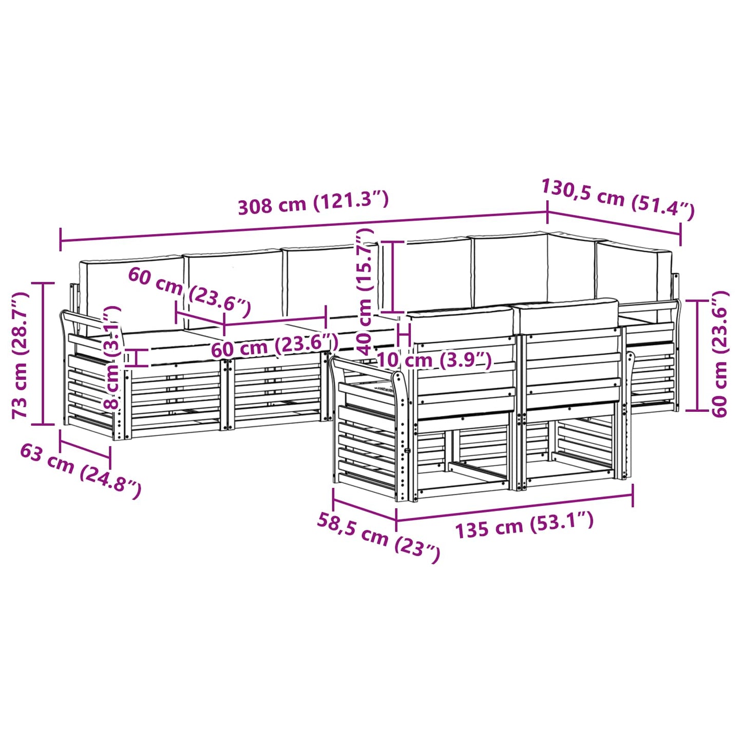 vidaXL Σετ Καναπέ 8 pcs Φυσικό και Ανθρακί Στερεό Ξύλο Ακακίας