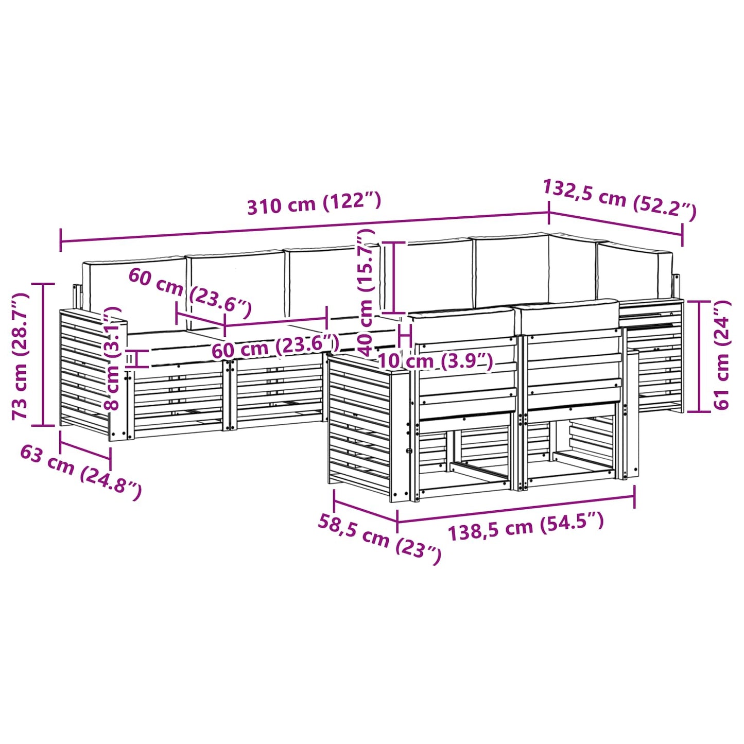 vidaXL Σετ Καναπέ 8 pcs Φυσικό και Ανοιχτό Γκρι Στερεό Ξύλο Ακακίας