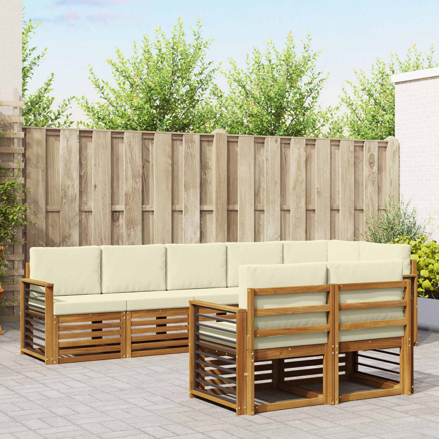 vidaXL Σετ Καναπέ 8 pcs Φυσικό και Κρέμα Στερεό Ξύλο Ακακίας