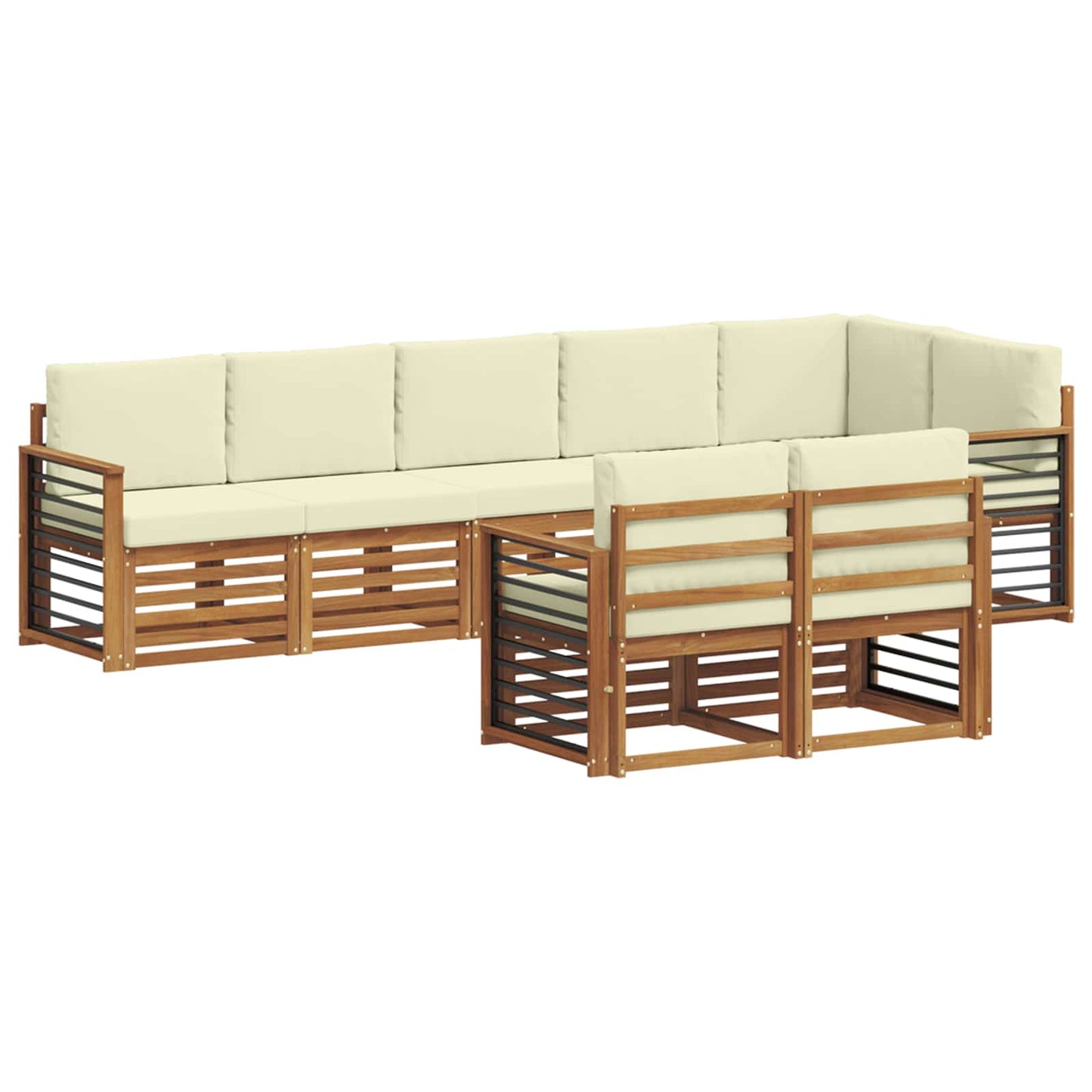 vidaXL Σετ Καναπέ 8 pcs Φυσικό και Κρέμα Στερεό Ξύλο Ακακίας