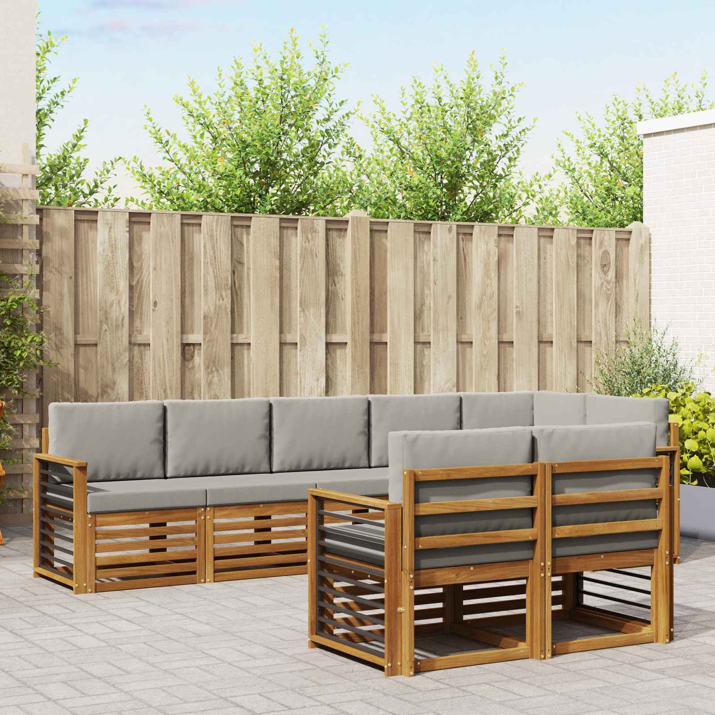 vidaXL Σετ Καναπέ 8 pcs Φυσικό και Ανοιχτό Γκρι Στερεό Ξύλο Ακακίας